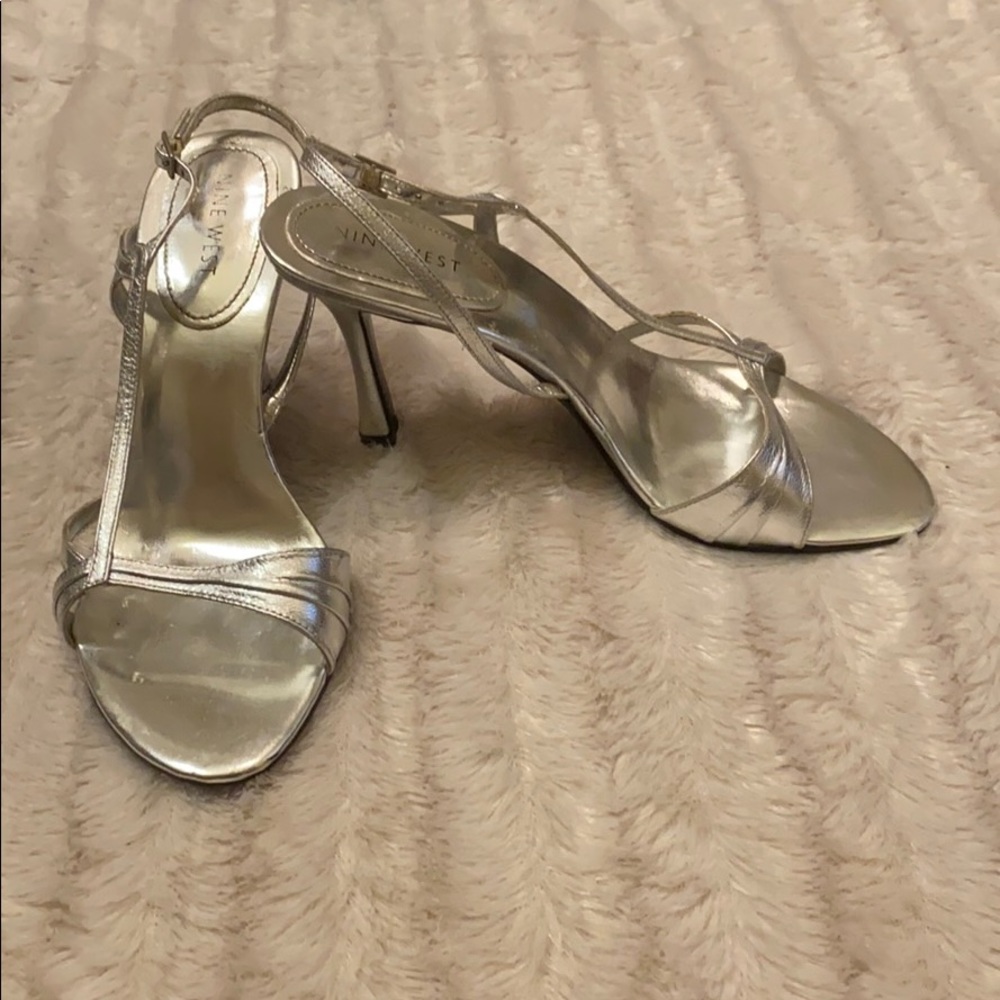 Nine West silver high heels strapped sandal heels